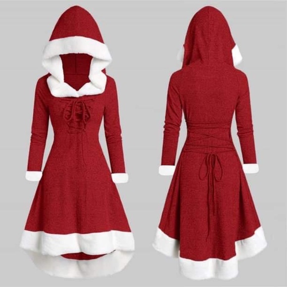 Tops Mrs Clause Sweater Dress With Hoodie And White Fur Trim Poshmark